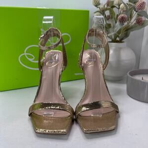 Sam Edelman Ophelia Leather Ankle Strap Stiletto Heeled Sandals Gold Women's 9